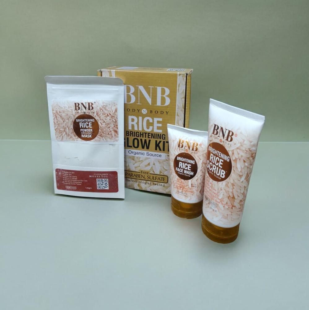 Whitening and Brightening Facial kit - 3 Pcs Rice Face Mask, Scrub& Wash